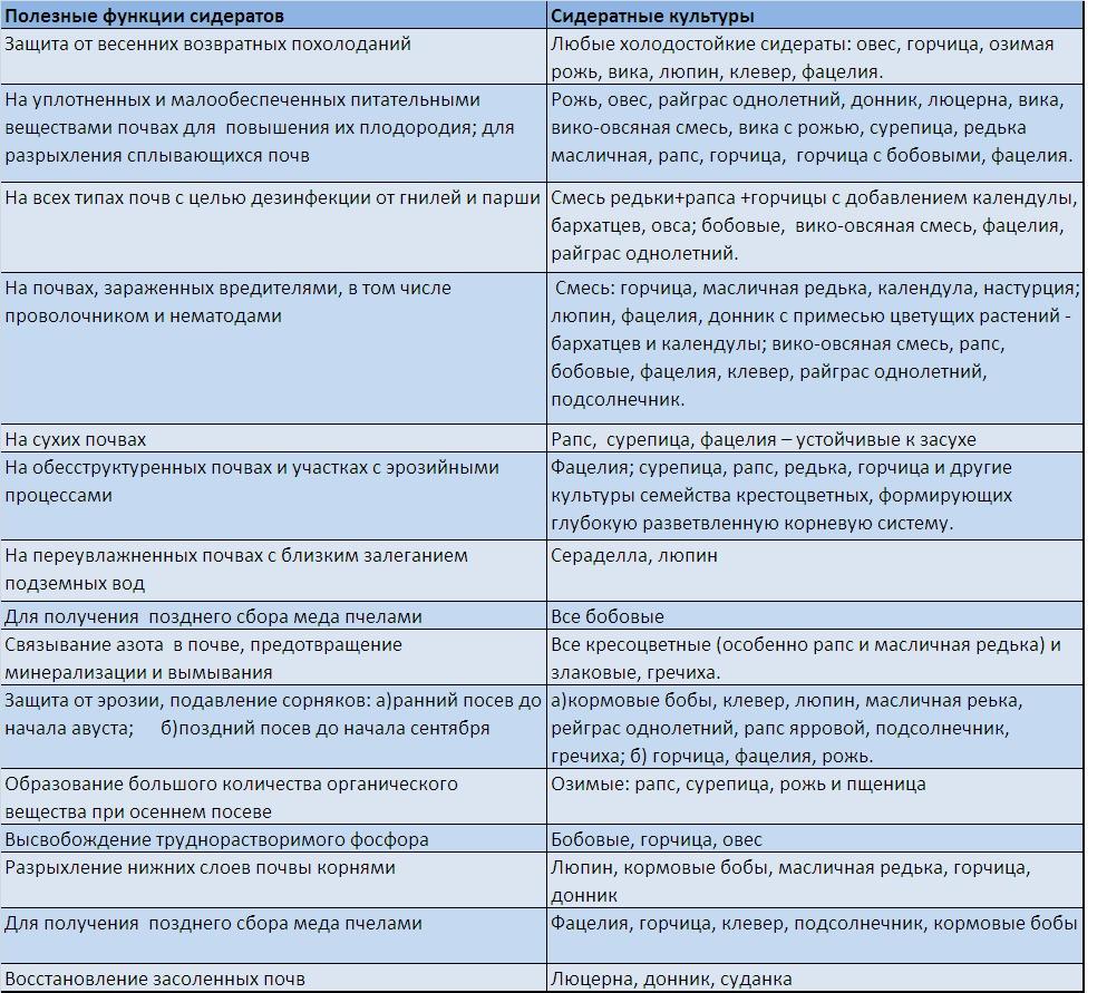 Какие сидераты для овощных культур