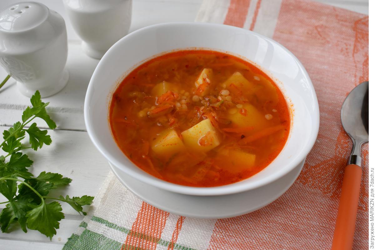 Суп овощной с чечевицей и сладким перцем