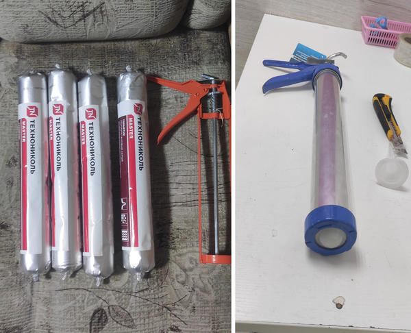 И еще вот такой герметик и пистолет для него