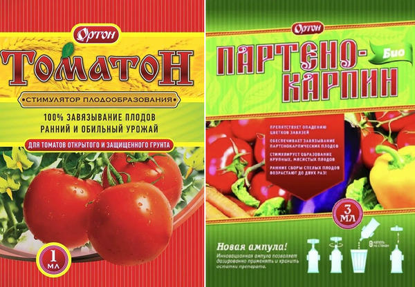 Стимуляторы плодообразования Томатон и Партенокарпин. Фото с сайта sudarushkamarket.ru