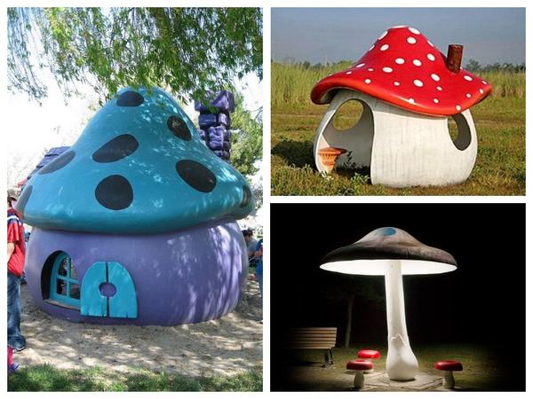 Форму гриба может принять и беседка, и домик для детской площадки