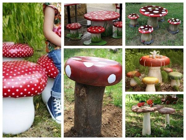 Садовая мебель в виде грибов - идея для любителей практичных решений