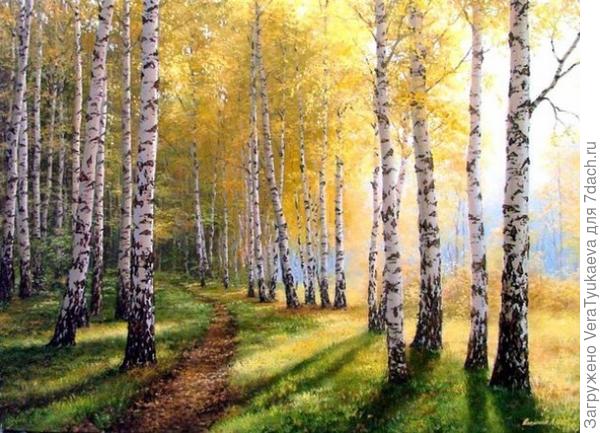 Художник Олейник. осень в березовой роще.