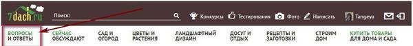 Верхнее меню, кнопка Вопросы и ответы