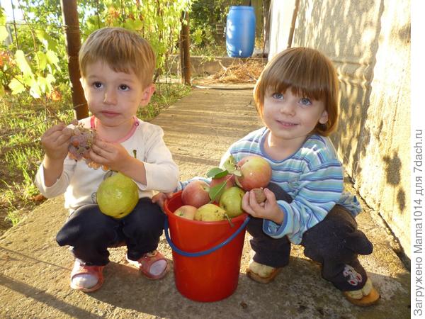 Надя с Темой держат урожай