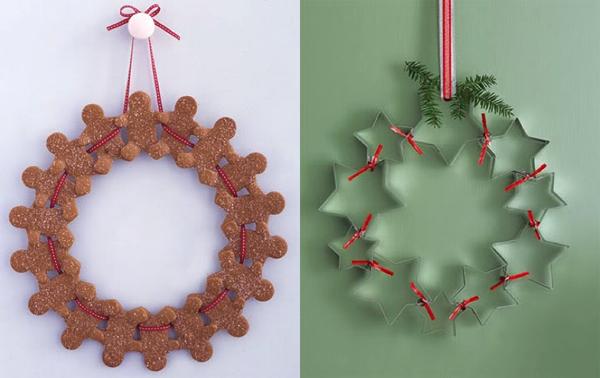 Венок из имбирного печенья - и из формочек для печенья. Фото с сайтов marthastewart.com, goodhousekeeping.com