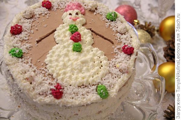 Песочный торт «Снеговик» с заварным кремом