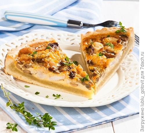Киш с шампиньонами и курицей