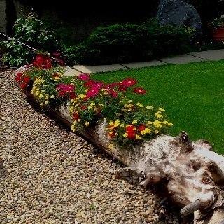 Представь вместо полена мешки с цветами