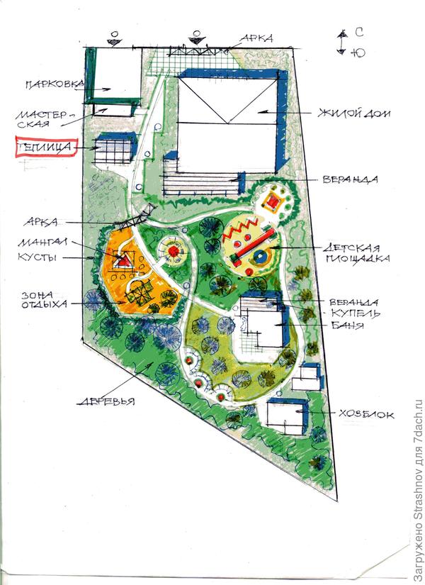 планировка участка с теплицей