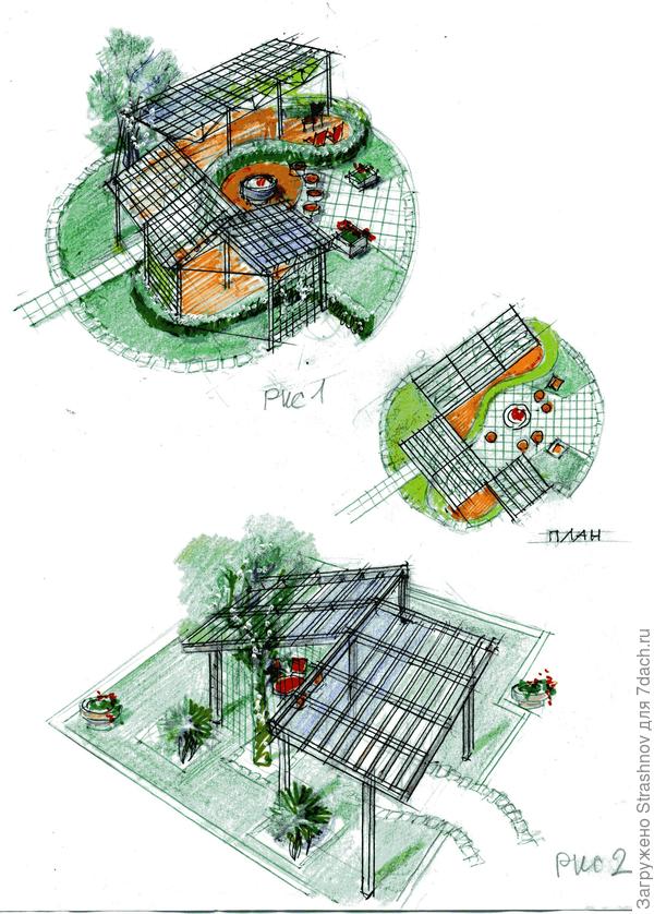 два варианта беседки пергольного типа