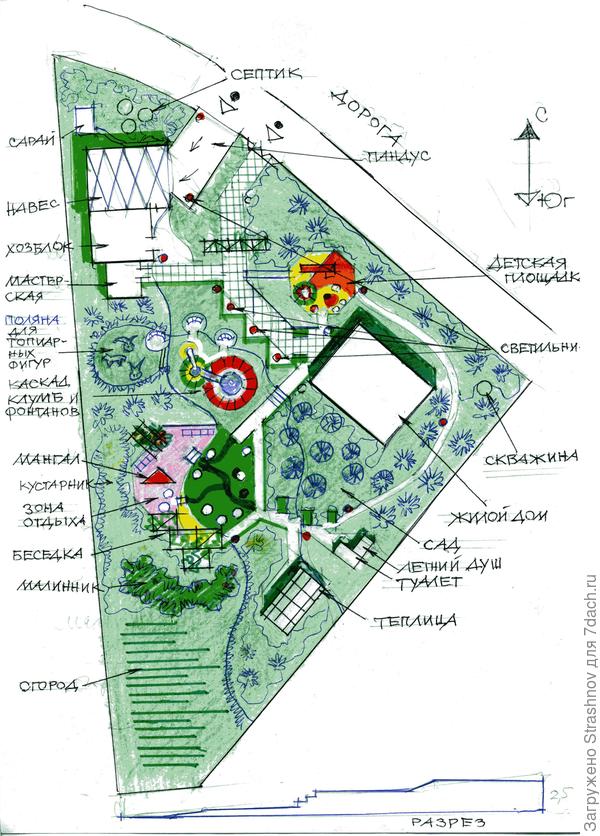 планировка трапецевидного участка на склоне