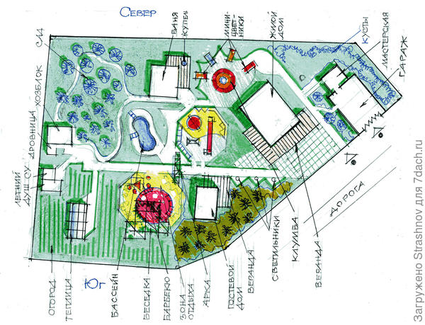 вариант планировки шестигранного участка.