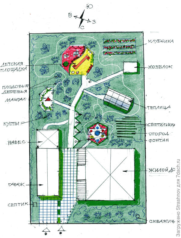 эскизный вариант планировки прямоугольного участка