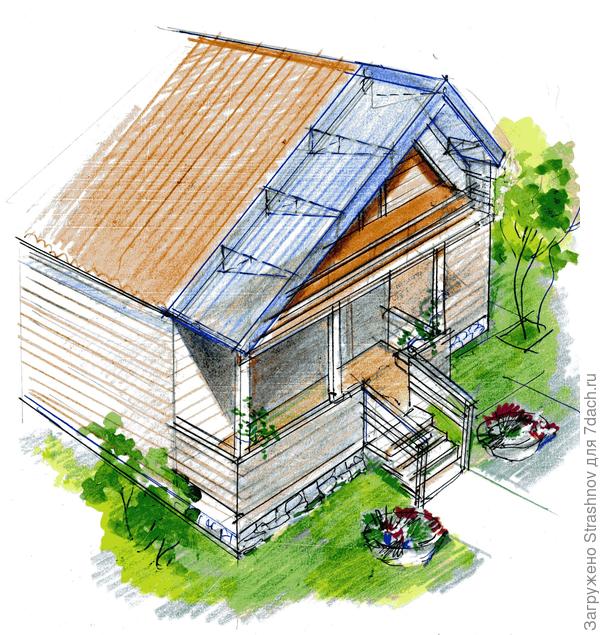 вариант выноса кровли над балконом