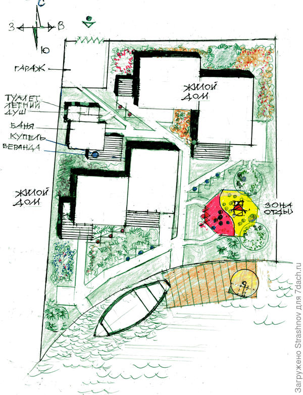 эскиз планировки участка у воды