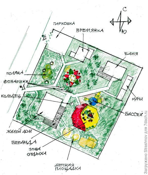 эскиз планировки квадратного участка