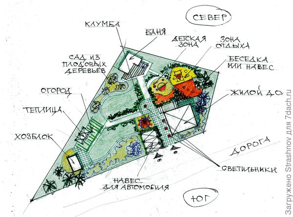 эскиз планировки сложного по форме участка