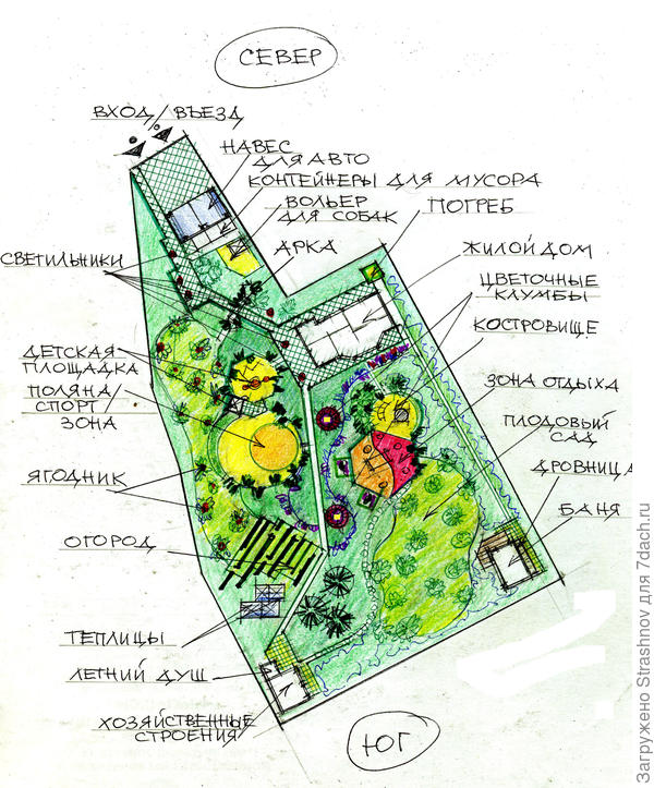 эскиз планировки участка неправильной формы