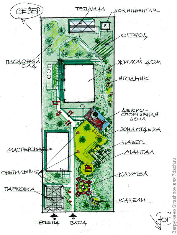 эскиз планировки прямоугольного участка