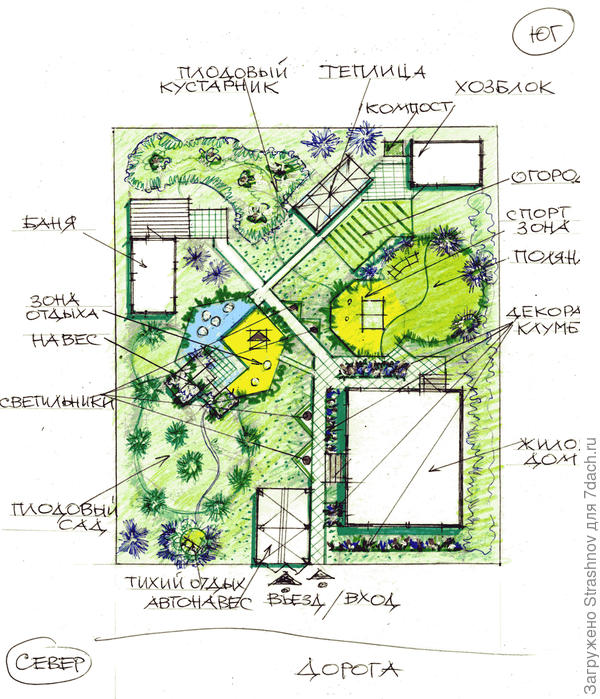 эскиз планировки прямугольного участка