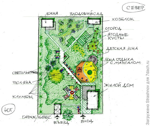 эскиз планировки прямоугольного участка.