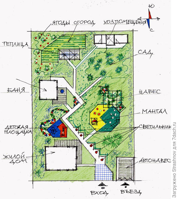 эскиз планировки прямоугольного участка