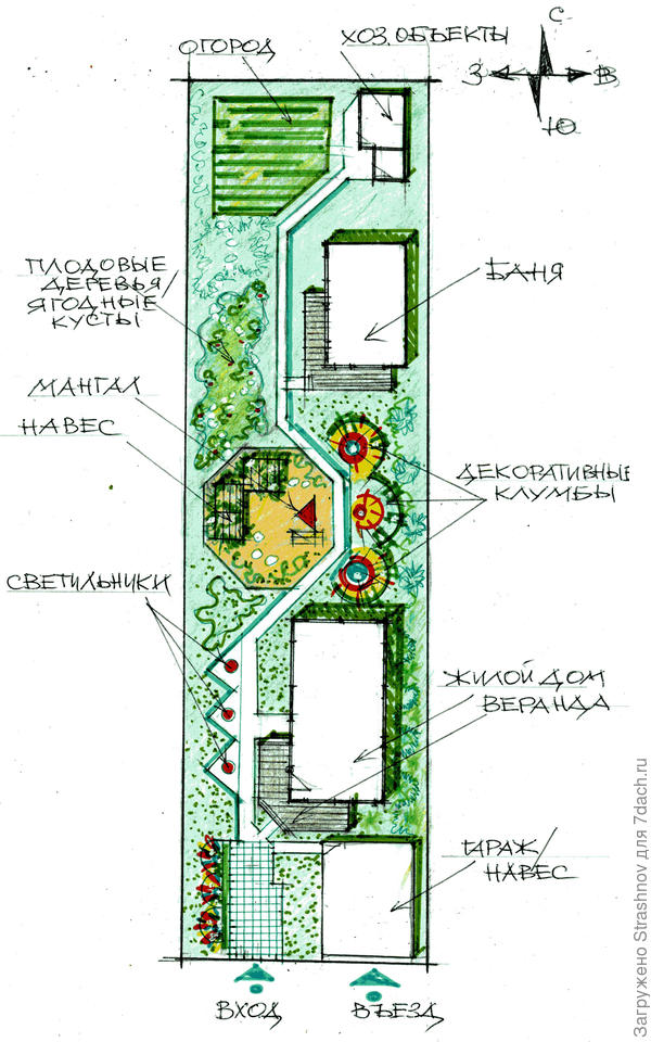 эскиз планировки узкого участка