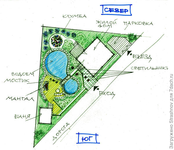эскиз планировки треугольного в плане участка