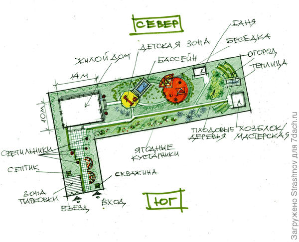 эскиз планировки &amp;quot;Г&amp;quot;-образного участка