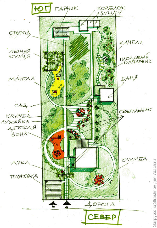 эскиз планировки прямоугольного участка
