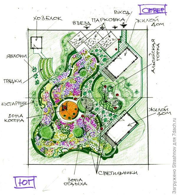 эскизный вариант планировки квадратного участка