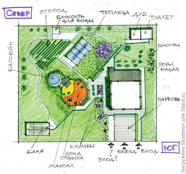 эскиз планировки квадратного участка