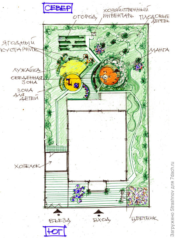 эскиз планировки прямоугольного участка