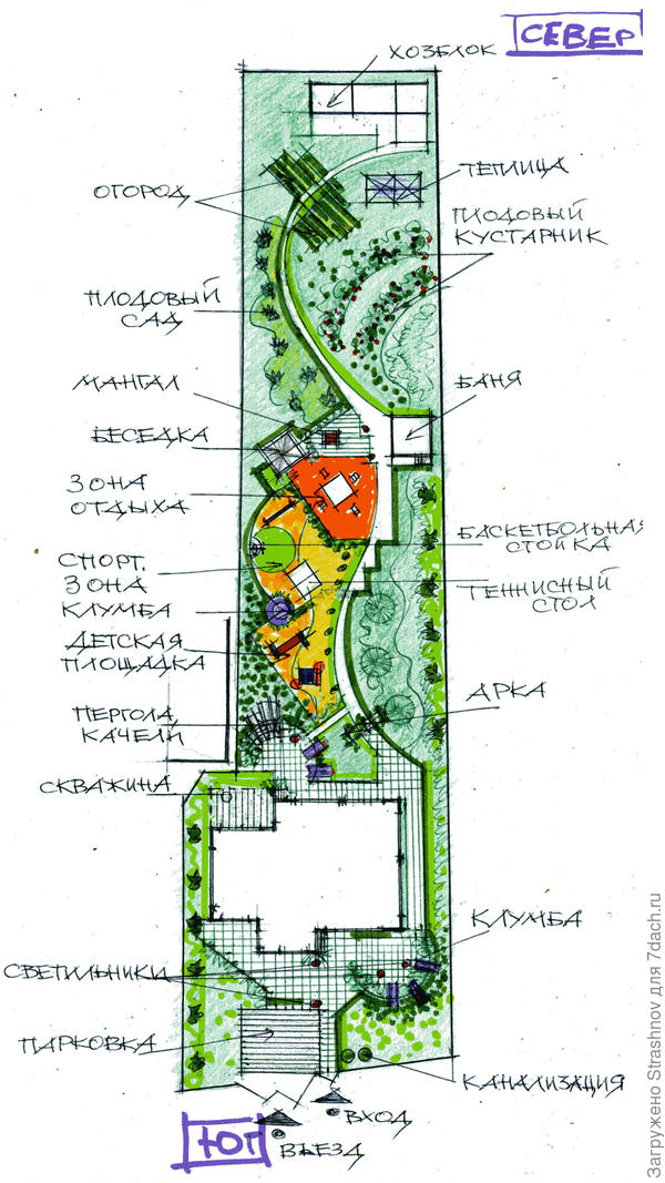 эскиз планировки узкого участка