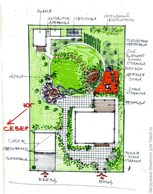 эскиз планировки прямоугольного участка