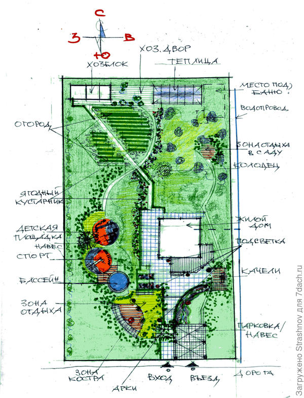 эскиз планировки прямоугольного участка