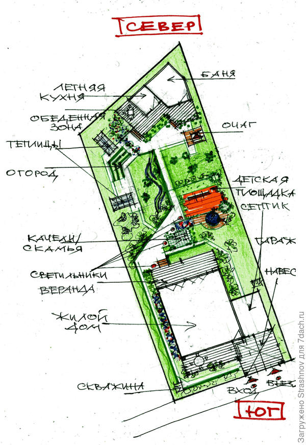 эскиз планировки узкого участка