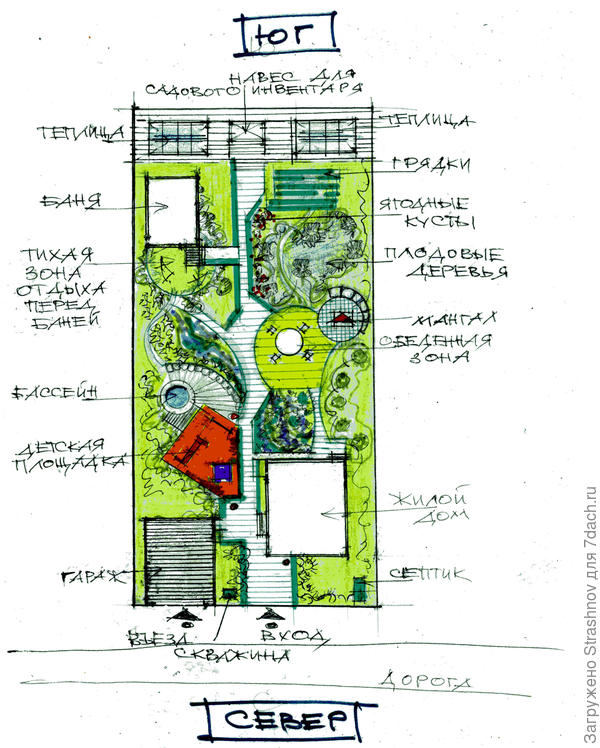 вариант планировочного решения прямоугольного участка