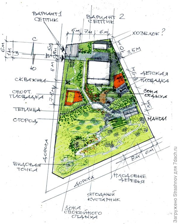 эскиз планировки участка на склоне