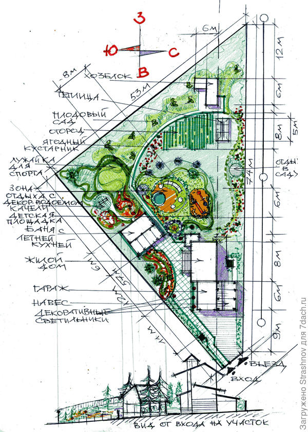 эскиз планировки треугольного участка