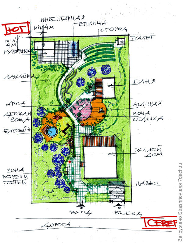 эскиз планировки прямоугольного участка