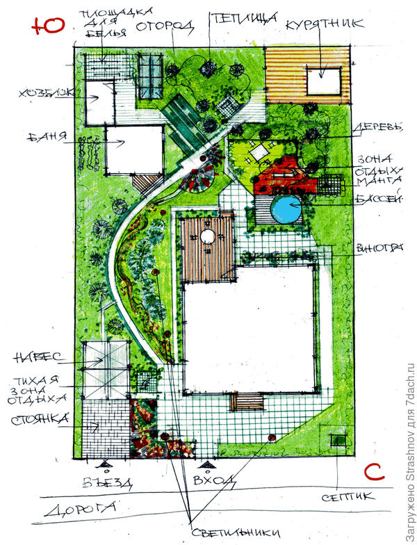 эскиз планировки прямоугольного участка