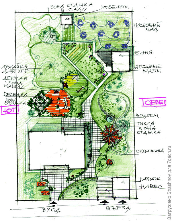 эскиз планировки прямоугольного в плане участка