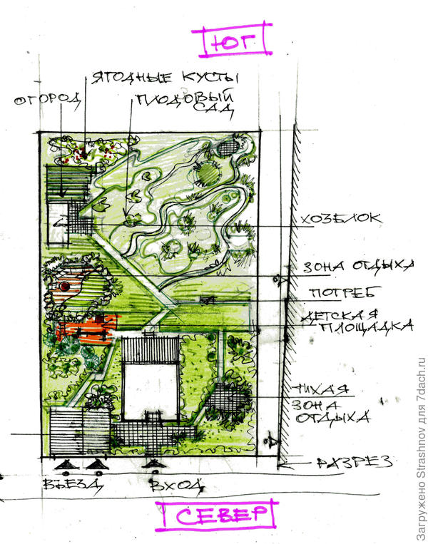 эскизный вариант планировки участка с уклоном