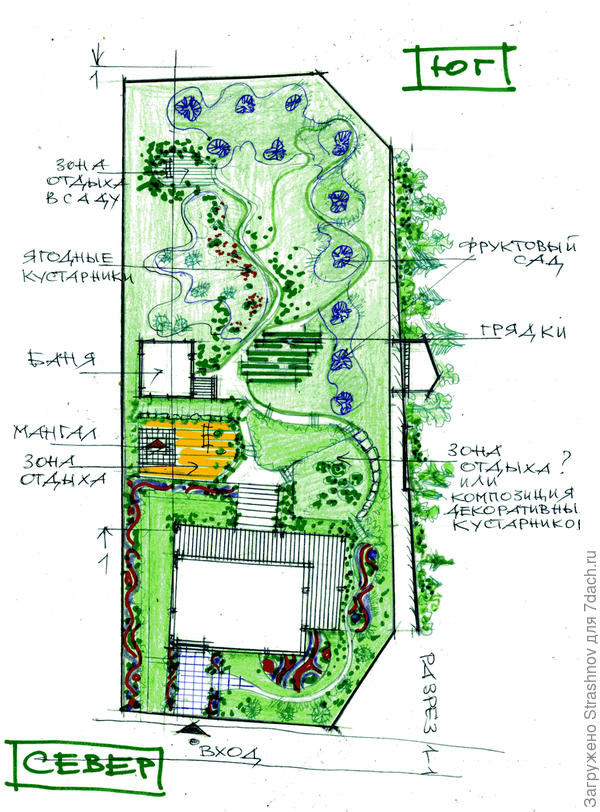 эскиз планировки участка на южном склоне