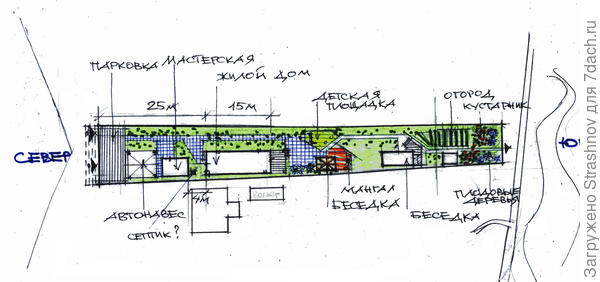 эскиз планировки узкого участка