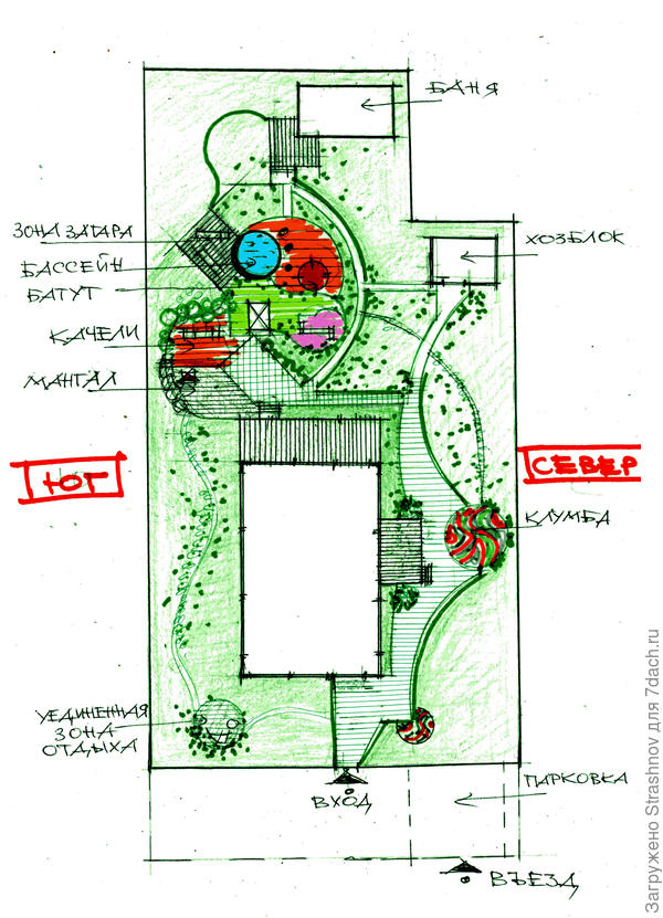 эскиз планировки прямоугольного участка