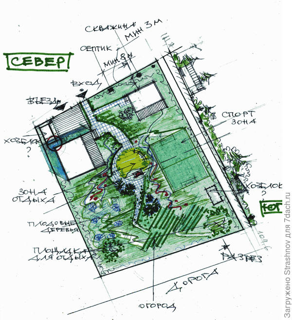 эскиз планировки участка на рельефе