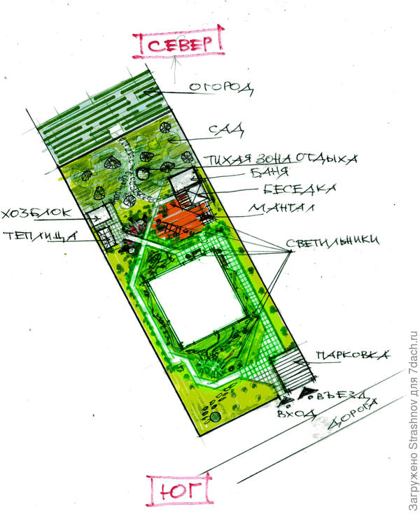 эскиз планировки прямоугольного участка